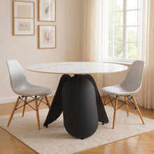 Load image into Gallery viewer, 48" Faux Marble And Steel Pedestal Base Round Top Dining Table - White