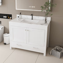 Load image into Gallery viewer, 43" Bathroom Vanity With Artificial Marble Carrara Top Set, Multi Functional Cabinet With Doors And Drawer - White