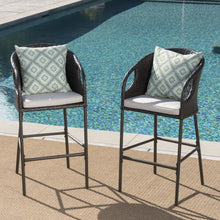 Load image into Gallery viewer, Outdoor 31" Rattan Barstools With Waterproof Cushions (Set of 2) - Multi Brown