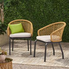 Load image into Gallery viewer, Outdoor Wicker Chair With Powder Coated Iron Legs