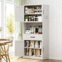 Load image into Gallery viewer, Kitchen Pantry Cabinet With Adjustable Shelves, Drawers, Hooks And Large Countertop - White