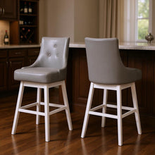 Load image into Gallery viewer, 29" Faux Leather And Solid Wood Swivel Bar Height Bar Chairs (Set of 2) - Gray And White