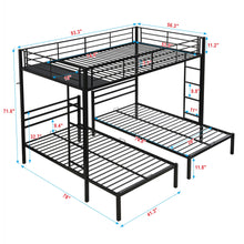 Load image into Gallery viewer, Modern Metal Triple Bunk Bed With Vertical Ladder, Safety Rail, And Storage Shelf - Black