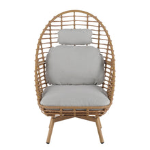 Load image into Gallery viewer, Ellis - Outdoor Wicker High Back Lounge Chair, Teak Finished Leg - Light Brown / Beige