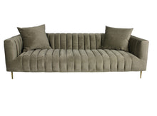 Load image into Gallery viewer, Velvet Sofa And Toss Pillows With Gold Legs - Gray Brown
