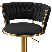 Load image into Gallery viewer, Velvet Metal Low Back Adjustable Height Swivel Bar Chairs (Set of 2) - Black / Gold