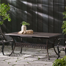 Load image into Gallery viewer, Outdoor Expandable Dining Table With Umbrella Holder, Lattice Pattern And Curved Legs - Black
