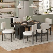 Load image into Gallery viewer, Dining Table Set With 6 Upholstered Chairs, Rectangular Table With Cutout Legs