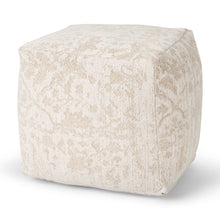 Load image into Gallery viewer, Fabric Damask Pouf Ottoman - Cream / Beige