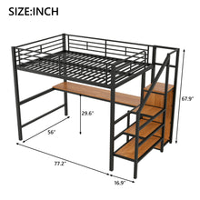 Load image into Gallery viewer, Loft Bed With Desk, Storage Staircase, Small Wardrobe And LED Light