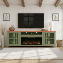 Load image into Gallery viewer, 97" Fireplace TV Stand Console For TVs Up To 100" - Sage Green And Fruitwood Finish