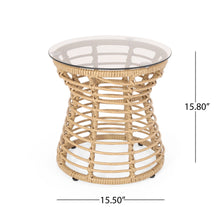 Load image into Gallery viewer, San Pedro - Boho Style Side Table With Tempered Glass Top - Light Brown Rattan