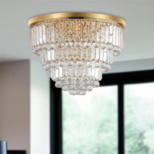 Load image into Gallery viewer, Six Light Crystal Flush Chandelier With Shades - Gold