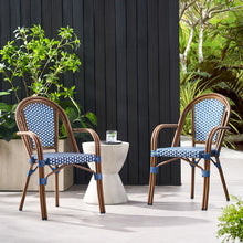 Load image into Gallery viewer, Bistro Chair With 2 Toned Checkered Pattern, (Set of 2) - White / Navy