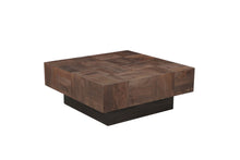 Load image into Gallery viewer, 40" Solid Wood Square Block Coffee Table - Dark Brown And Black