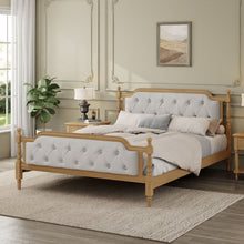 Load image into Gallery viewer, Traditional Style Solid Bed Frame With Upholstered Tufted Headboard, No Box Spring Needed