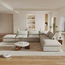 Load image into Gallery viewer, 160" 2 Piece Living Room Set Blend Modular Sofa With Ottoman Storage - Khaki