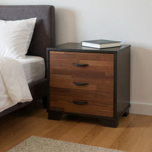 Load image into Gallery viewer, Three Drawer Wood Nightstand - Espresso And Walnut Brown