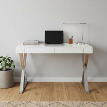 Load image into Gallery viewer, 47" White and Silver Writing Desk With Two Drawers