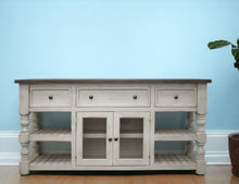Load image into Gallery viewer, Solid Wood Open Shelving Distressed TV Stand - Ivory