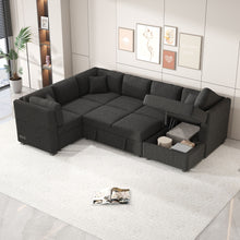 Load image into Gallery viewer, U-Shaped Sectional Sofa Pull Out Sofa Bed With Two USB Ports, Two Power Sockets, Three Back Pillows And A Storage Chaise For Living Room