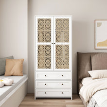 Load image into Gallery viewer, Hollow Pattern 2 Door 3 Drawer Wardrobe, The Collision Of Wood Color, Suitable For Bedrooms And Dressing Rooms - White