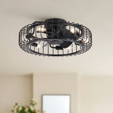Load image into Gallery viewer, Flush Mount Ceiling Fan With Lights, Low Profile Fandelier With E12 Sockets, Reversible DC Motor, 6 Speeds - Black