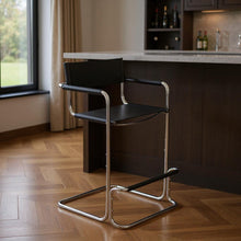 Load image into Gallery viewer, Leather Bar Height Bar Chair - Black / Silver