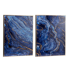 Load image into Gallery viewer, Framed Art Panels, Unique Marbled Design (Set of 2) - Blue