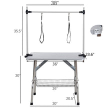 Load image into Gallery viewer, Folding Dog Pet Grooming Table Stainless Steel Frame Rubber Mat On Board With Adjustable Arm And Clamps Pet Dog Cat Grooming Table
