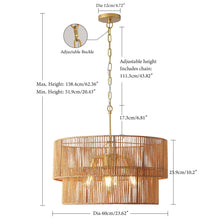 Load image into Gallery viewer, Chandelier, 2 Tier Boho Wabi Sabi Pendant Light, Hanging Ceiling Lamp - Gold