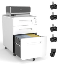 Load image into Gallery viewer, 3-Drawer Mobile File Cabinet With Lock, On Casters, Holds A4/Letter Files