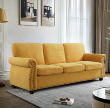 Load image into Gallery viewer, Soft Sofa, Upholstered 3 Seater Couch With High Density Foam, Loose Back Cushions And Turned Legs