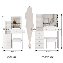 Load image into Gallery viewer, Cabinet Vanity Table & Cushioned Stool, USB Power Station, Hair Dryer Bracket - White