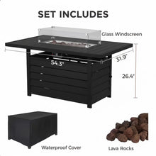 Load image into Gallery viewer, Rectangular Propane Fire Pit Table With Burner, Lava Rock, Waterproof Cover