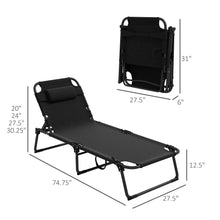 Load image into Gallery viewer, Outsunny - Outdoor Chaise, Adjustable Folding Chaise Lounge With 4-Position Backrest, Magazine Pocket, Removable Head Pillow, Sun Bathing Lounger Chair For Patio, Beach - Gray