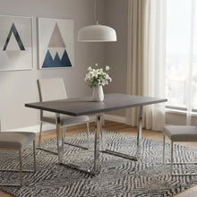 Load image into Gallery viewer, 59" Taupe And Silver Metal Sled Base Dining Table