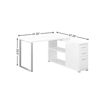 Load image into Gallery viewer, 47" White and Silver L Shape Computer Desk With Three Drawers