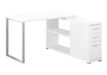 Load image into Gallery viewer, 47" White and Silver L Shape Computer Desk With Three Drawers