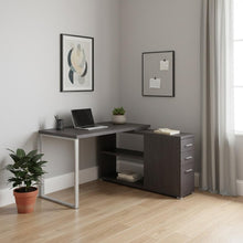 Load image into Gallery viewer, 47" White and Silver L Shape Computer Desk With Three Drawers