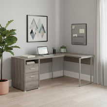 Load image into Gallery viewer, 79" Taupe and Silver L Shape Computer Desk With Two Drawers