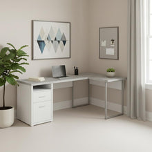 Load image into Gallery viewer, 79" Taupe and Silver L Shape Computer Desk With Two Drawers