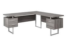 Load image into Gallery viewer, 71" Taupe and Silver L Shape Computer Desk With Three Drawers