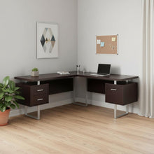 Load image into Gallery viewer, 71" Taupe and Silver L Shape Computer Desk With Three Drawers