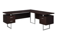 Load image into Gallery viewer, 71" Taupe and Silver L Shape Computer Desk With Three Drawers