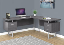 Load image into Gallery viewer, 71" Taupe and Silver L Shape Computer Desk With Three Drawers