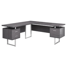 Load image into Gallery viewer, 71" Taupe and Silver L Shape Computer Desk With Three Drawers
