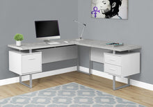 Load image into Gallery viewer, 71" Taupe and Silver L Shape Computer Desk With Three Drawers