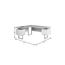 Load image into Gallery viewer, 71" Taupe and Silver L Shape Computer Desk With Three Drawers