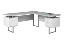 Load image into Gallery viewer, 71" Taupe and Silver L Shape Computer Desk With Three Drawers